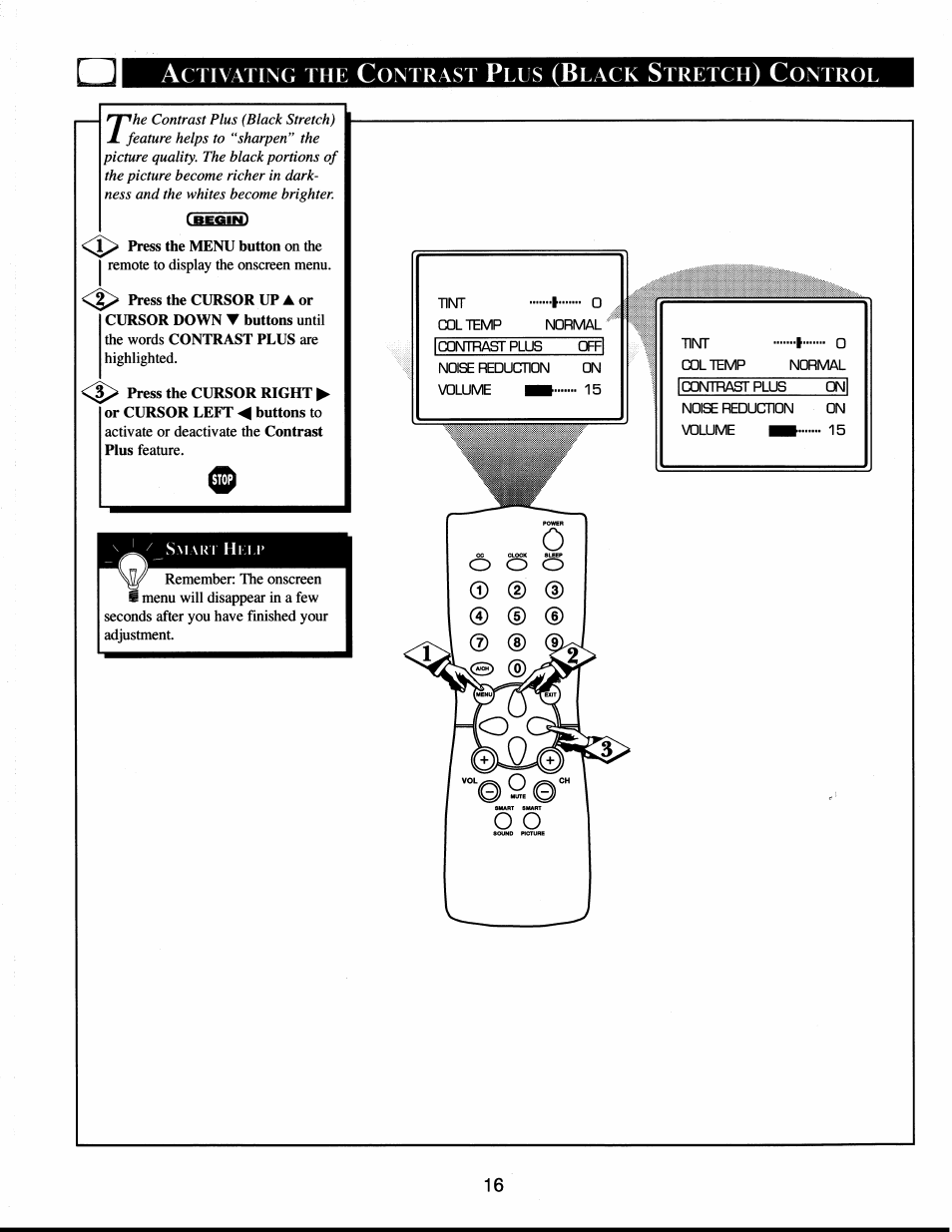 Ctivating, Ontrast, Lack | Tretch, Ontrol | Philips XS1956CI User Manual | Page 16 / 40
