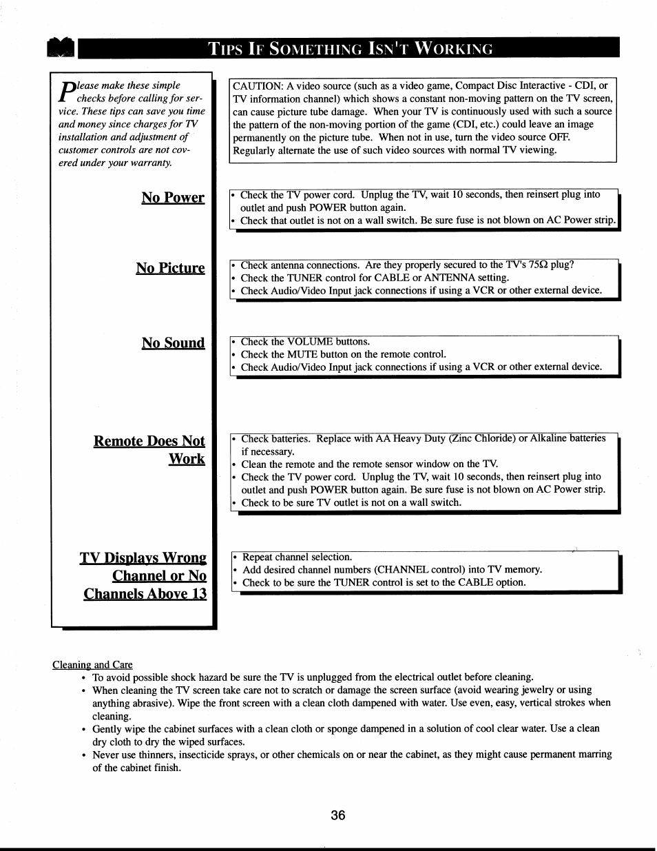 Tips if something isn't working, Tips if something isn’t working | Philips XS1956CI User Manual | Page 36 / 40