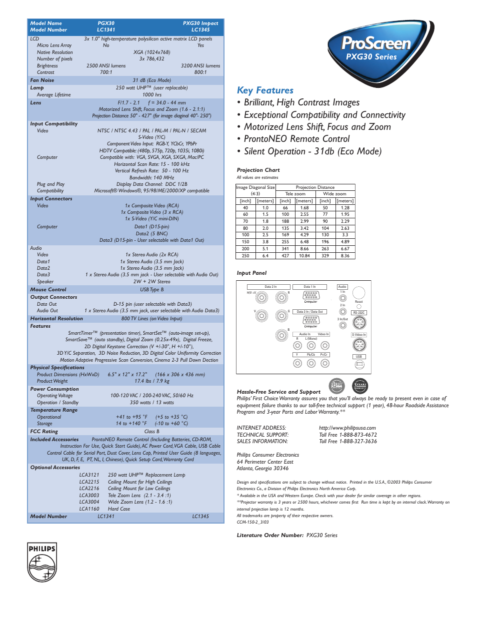 Proscreen, Pxg30 series | Philips ProScreen PXG30 Series User Manual | Page 2 / 2