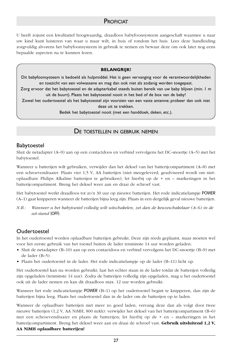 Babytoestel, Oudertoestel | Philips SC364 User Manual | Page 28 / 75