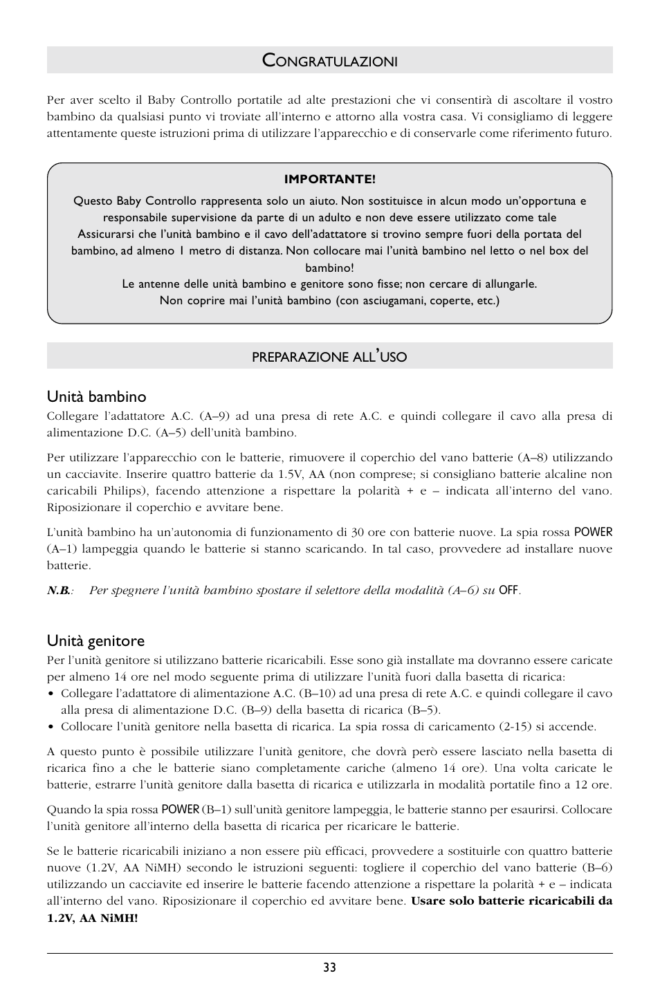 Unità bambino, Unità genitore | Philips SC364 User Manual | Page 34 / 75