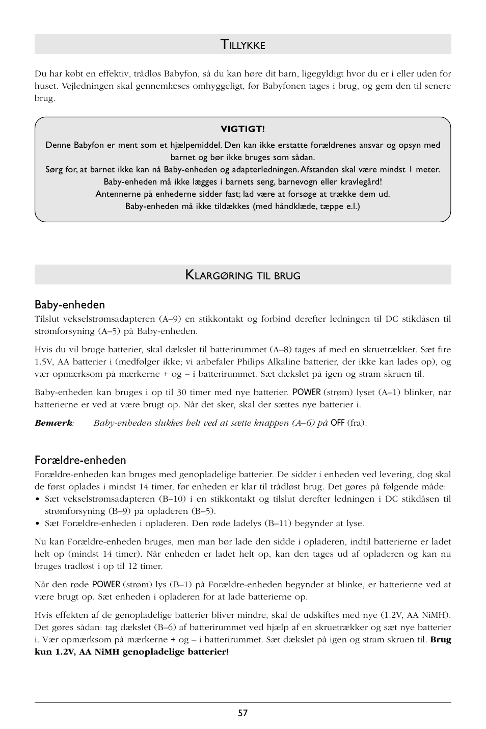Baby-enheden, Forældre-enheden | Philips SC364 User Manual | Page 58 / 75