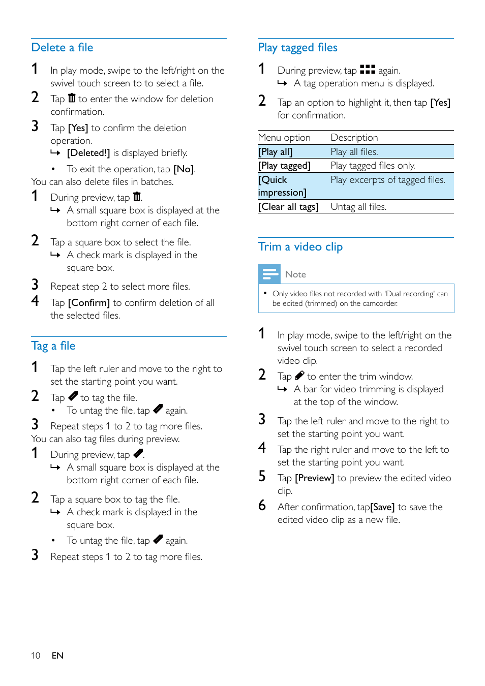 Adjust settings | Philips CAM300 User Manual | Page 12 / 22