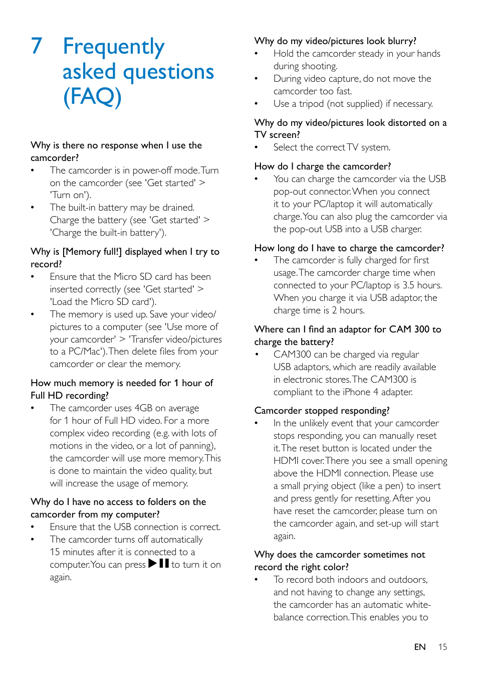 7 frequently asked questions (faq) | Philips CAM300 User Manual | Page 17 / 22