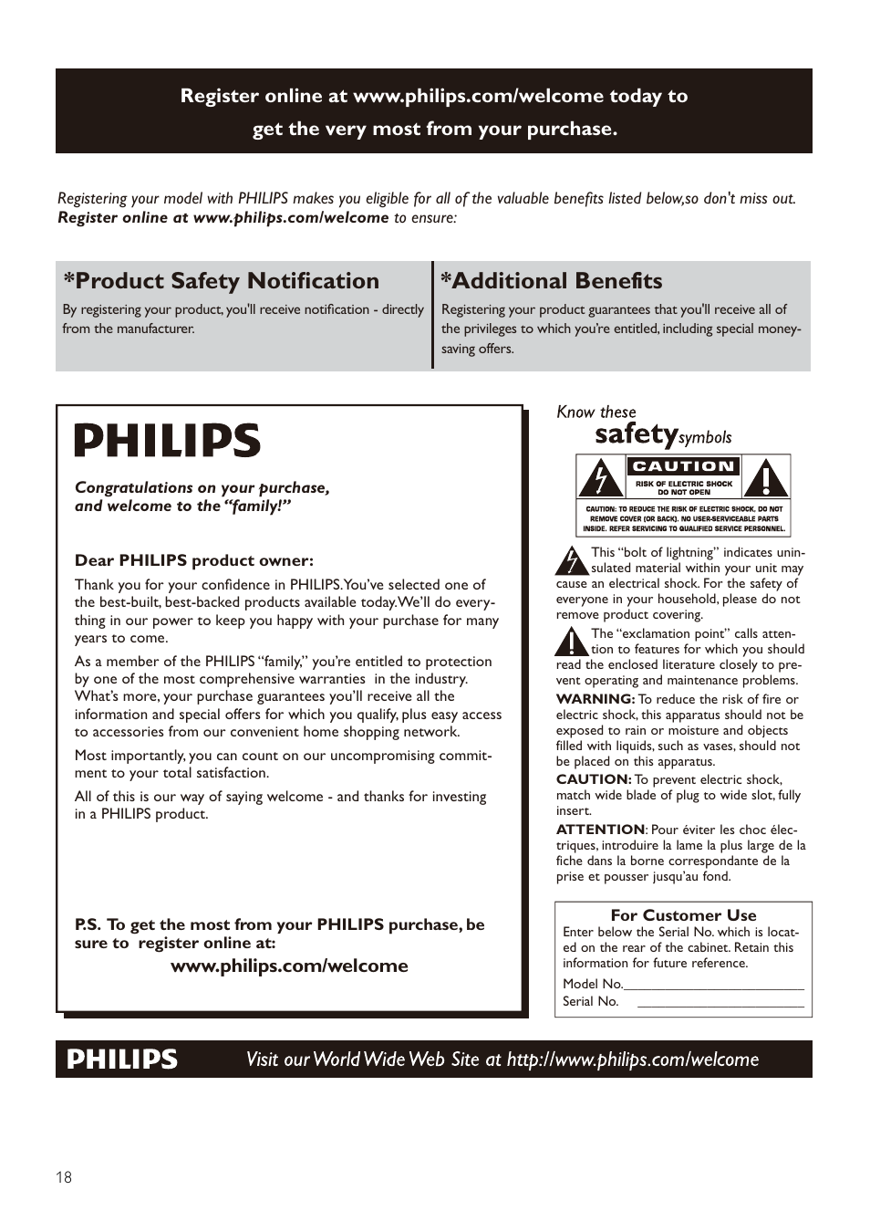 Product safety notification *additional benefits | Philips CAM300 User Manual | Page 20 / 22