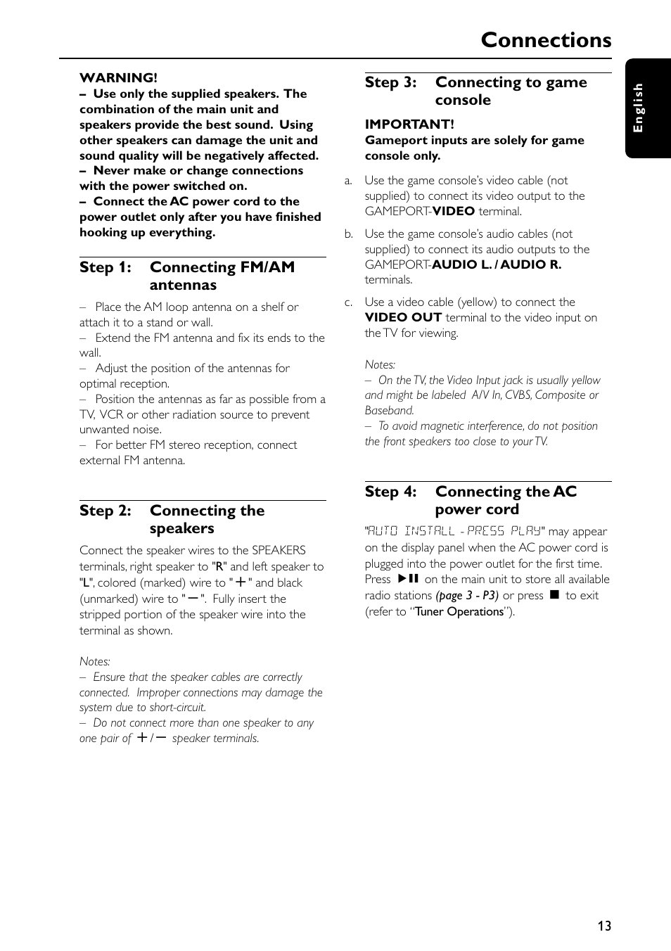 Connections | Philips FW-C557/37 User Manual | Page 13 / 26