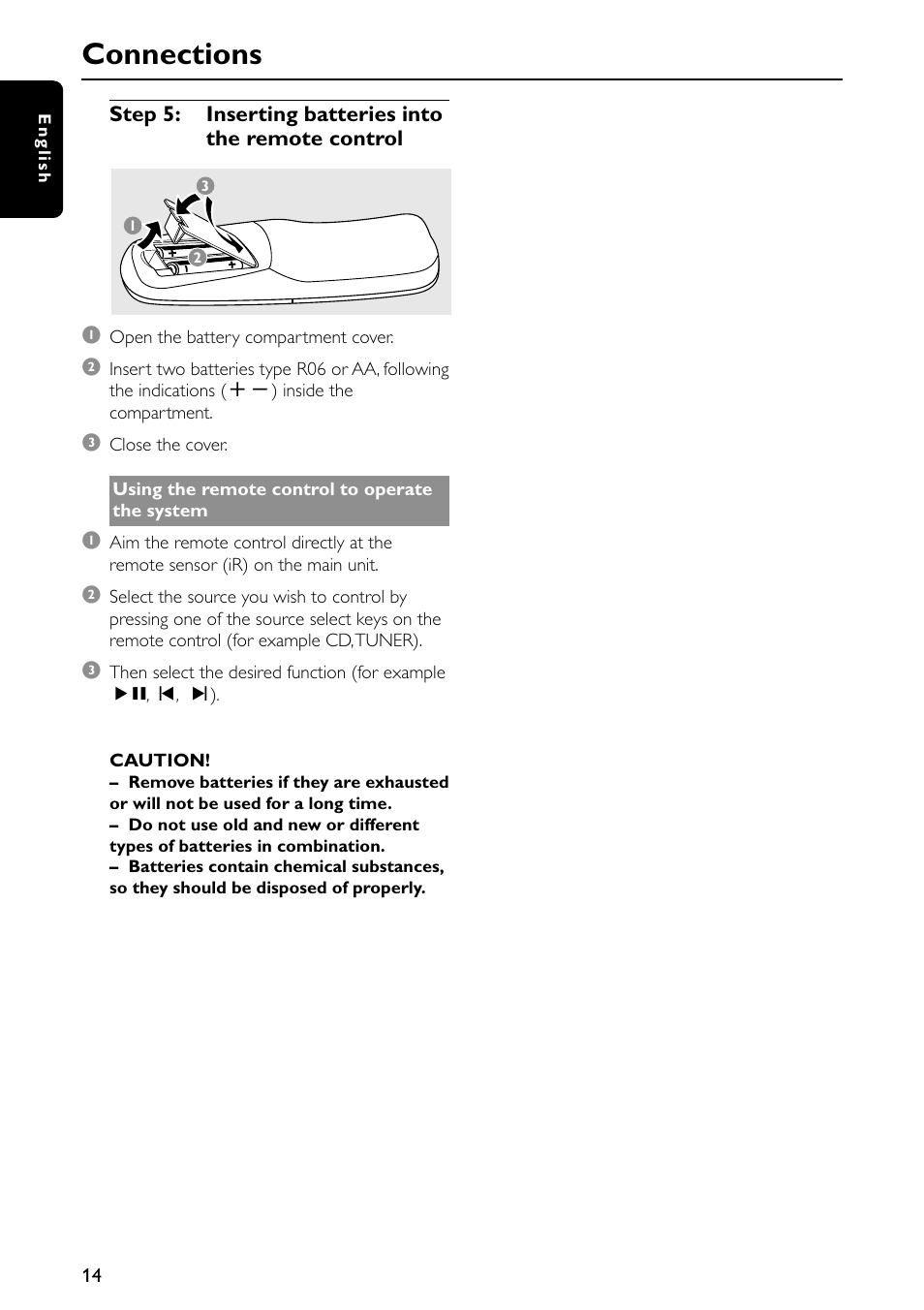 Connections | Philips FW-C557/37 User Manual | Page 14 / 26