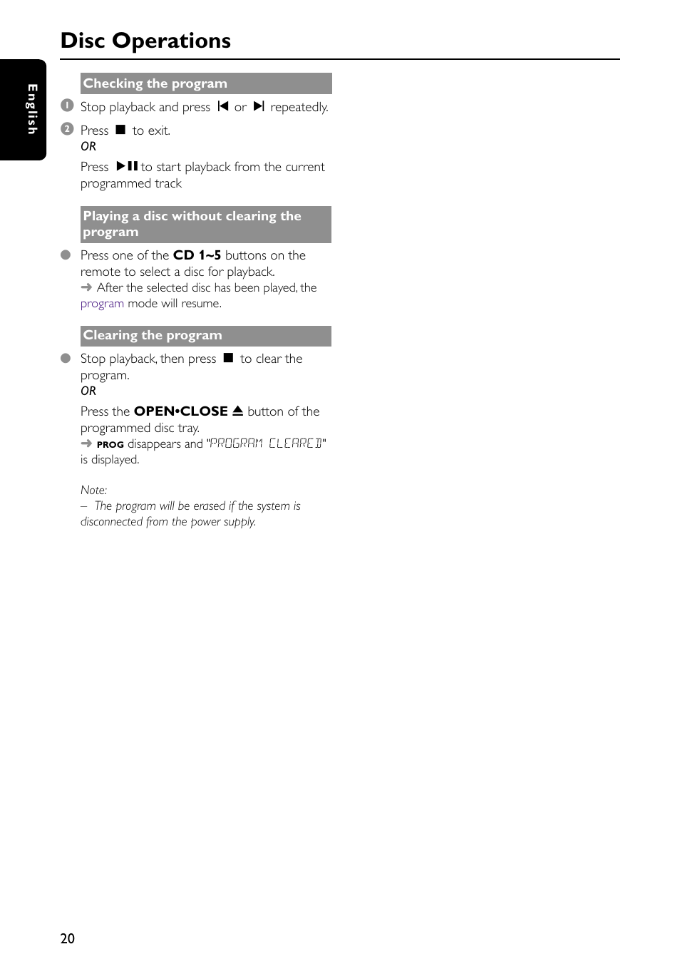 Disc operations | Philips FW-C557/37 User Manual | Page 20 / 26