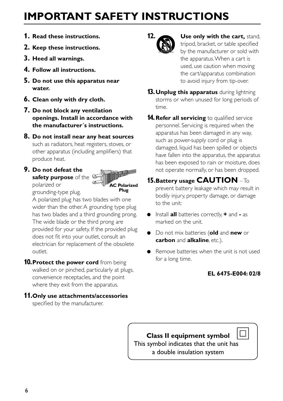 Important safety instructions, Caution | Philips FW-C557/37 User Manual | Page 6 / 26