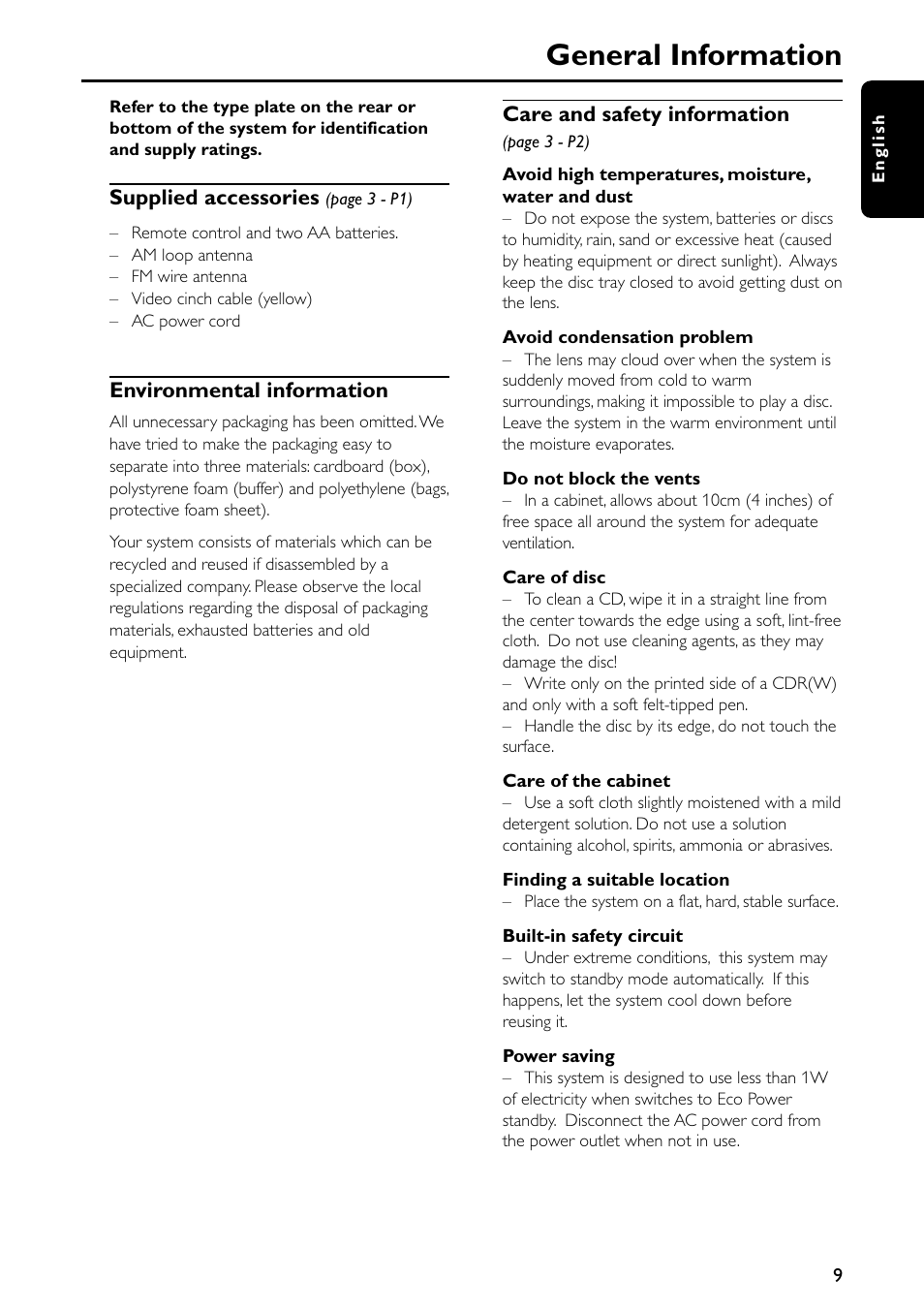 General information | Philips FW-C557/37 User Manual | Page 9 / 26