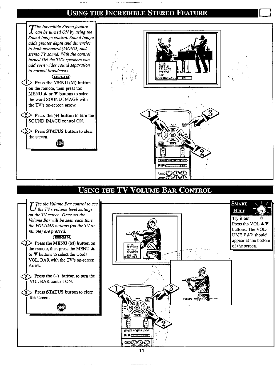 Using the tv volume bar control, Tv v | Philips TP3267C User Manual | Page 11 / 40