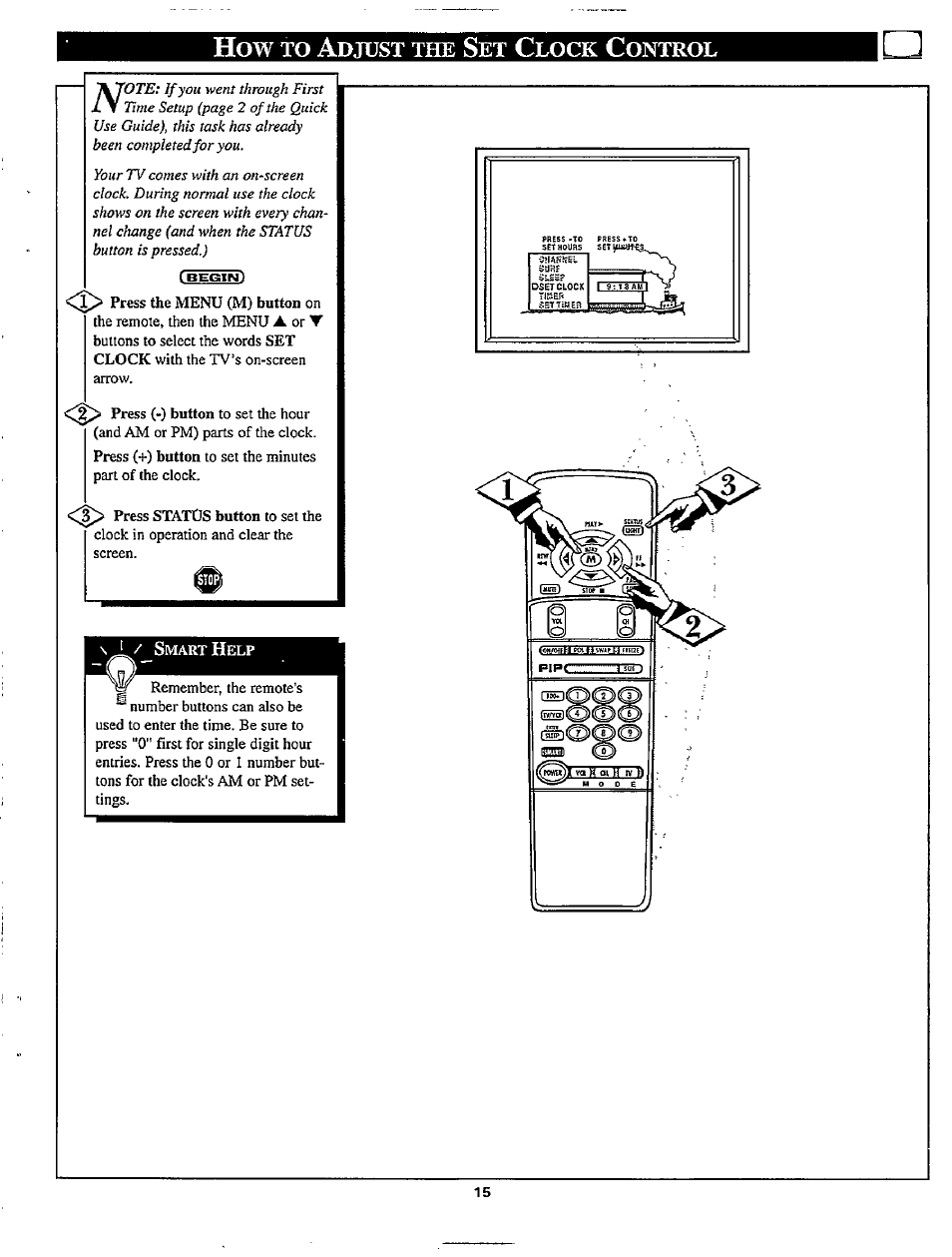 How to adjust the set clock control, Adjusting the set clock control, How to a | Jl y | Philips TP3267C User Manual | Page 15 / 40