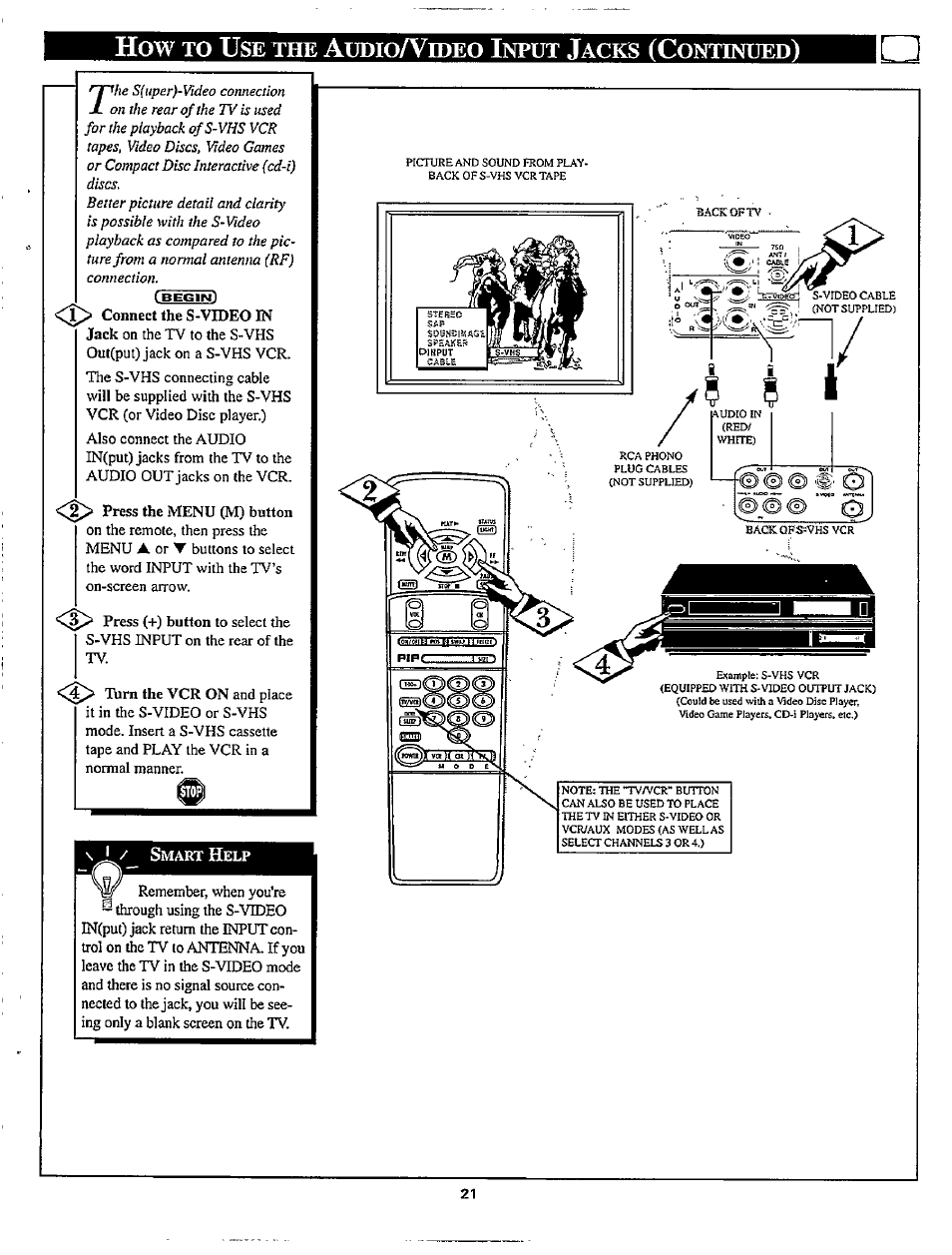 How to use the aodioa^roeo input jacks (contbvued), How to u, Aodioa^roeo i | Philips TP3267C User Manual | Page 21 / 40