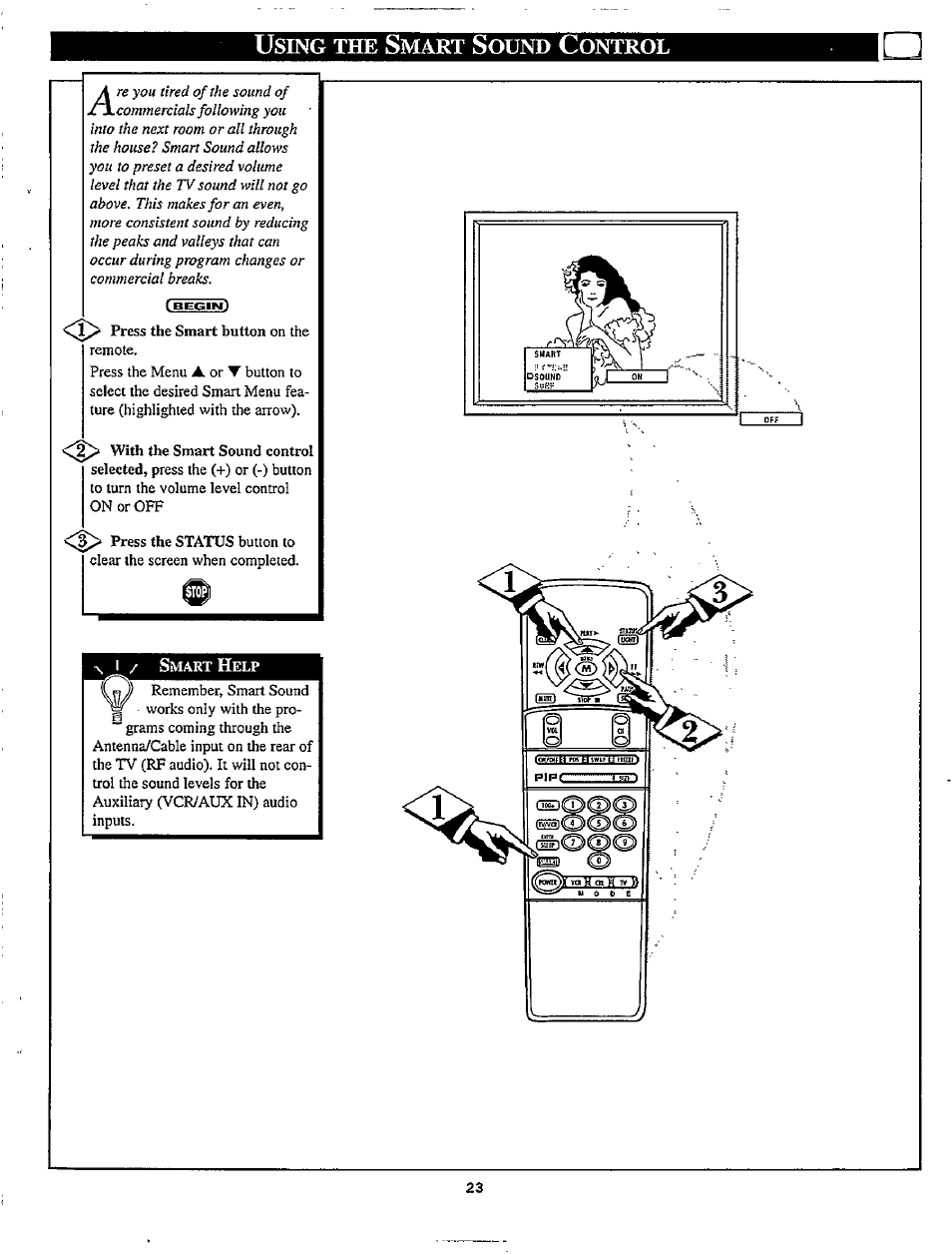 Using the smart sound control, Using the smart picture control | Philips TP3267C User Manual | Page 23 / 40