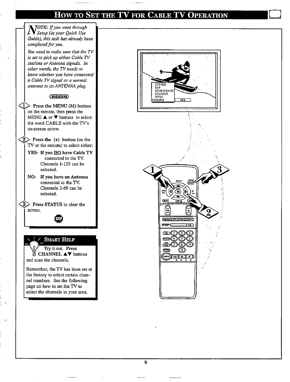 How to set the tv for cable tv operation, How to s, Tv o | Philips TP3267C User Manual | Page 5 / 40