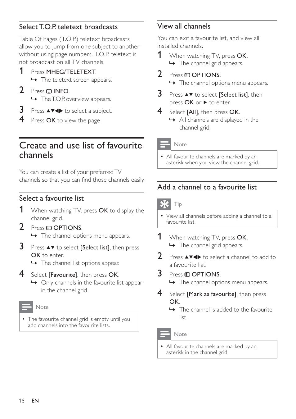 Create and use list of favourite channels | Philips 19HFL3232D/10 User Manual | Page 20 / 56