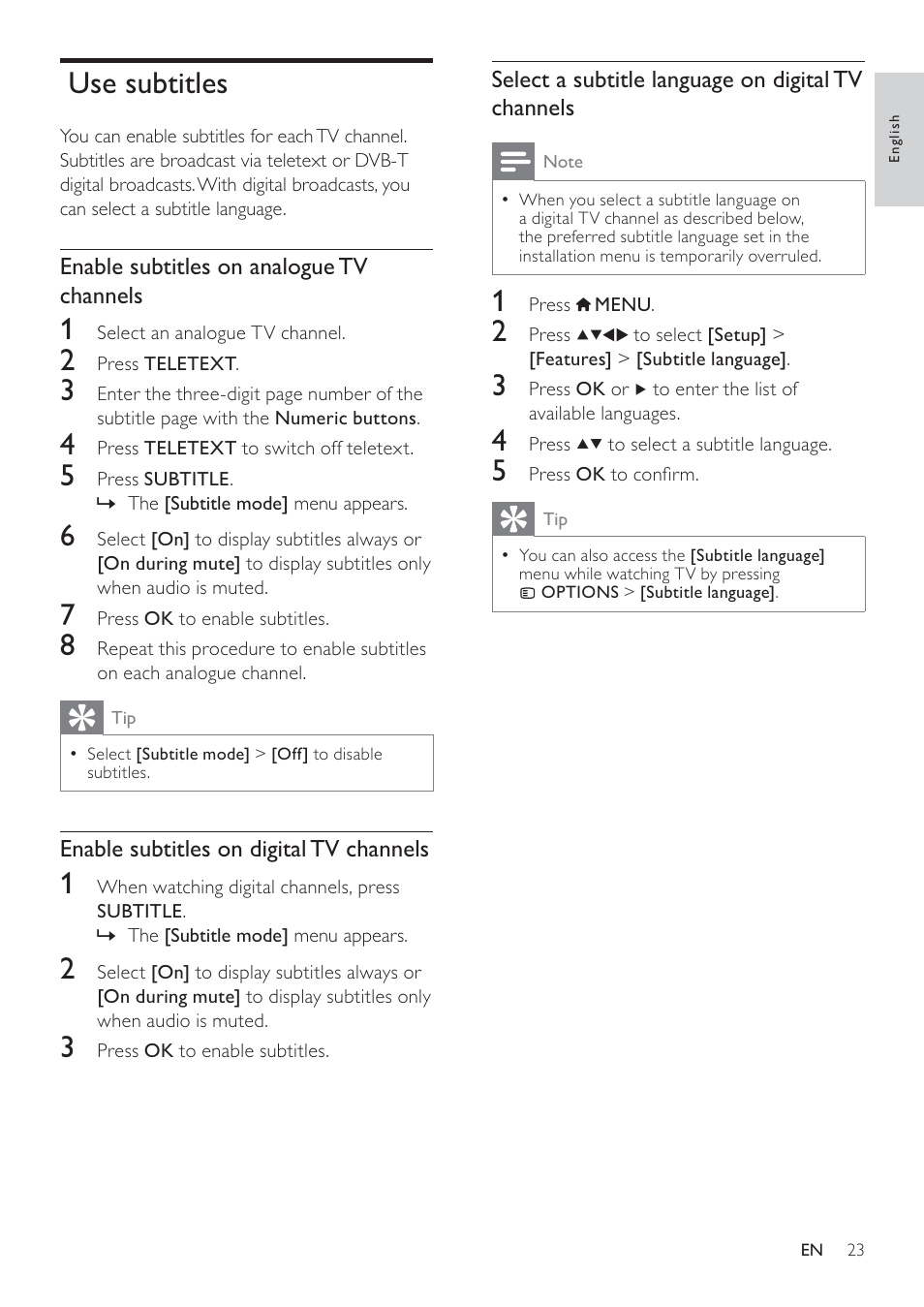 Use subtitles | Philips 19HFL3232D/10 User Manual | Page 25 / 56