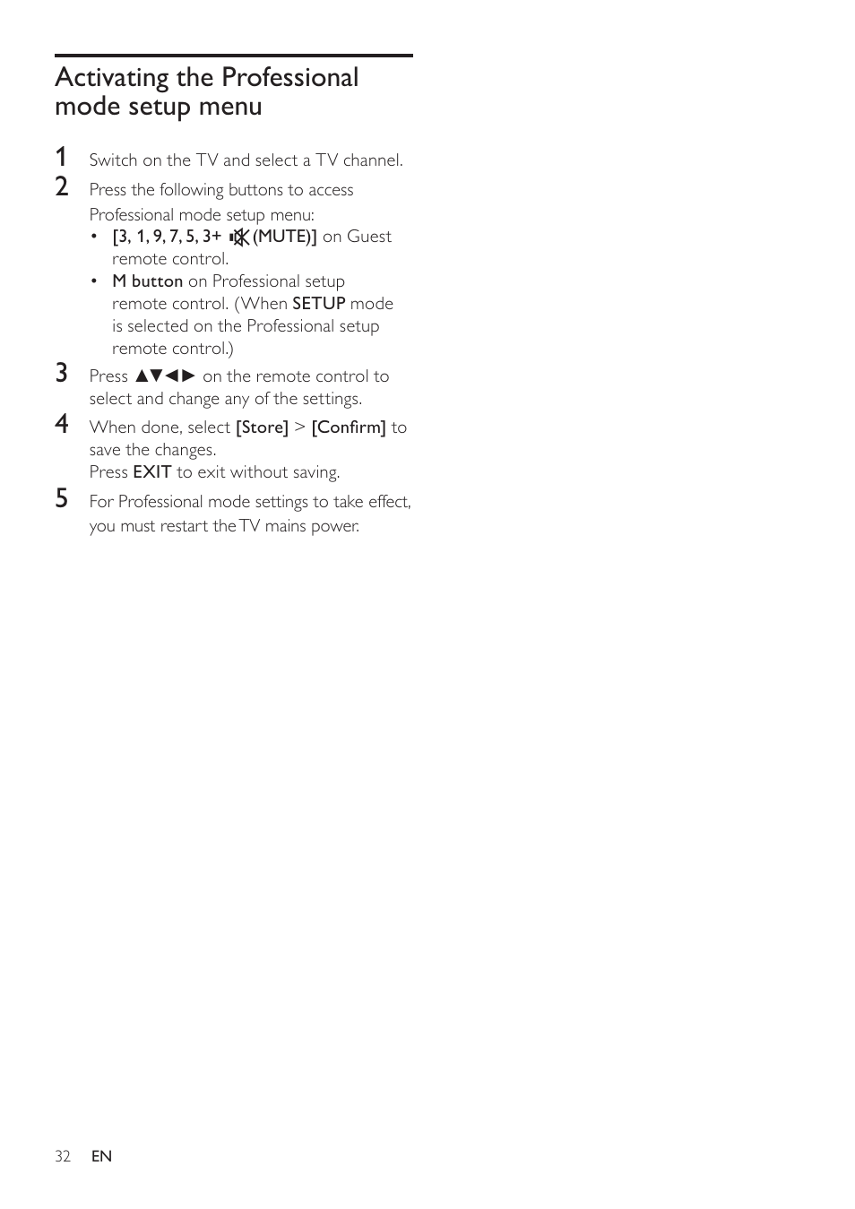 Activating the professional mode setup menu 1 | Philips 19HFL3232D/10 User Manual | Page 34 / 56