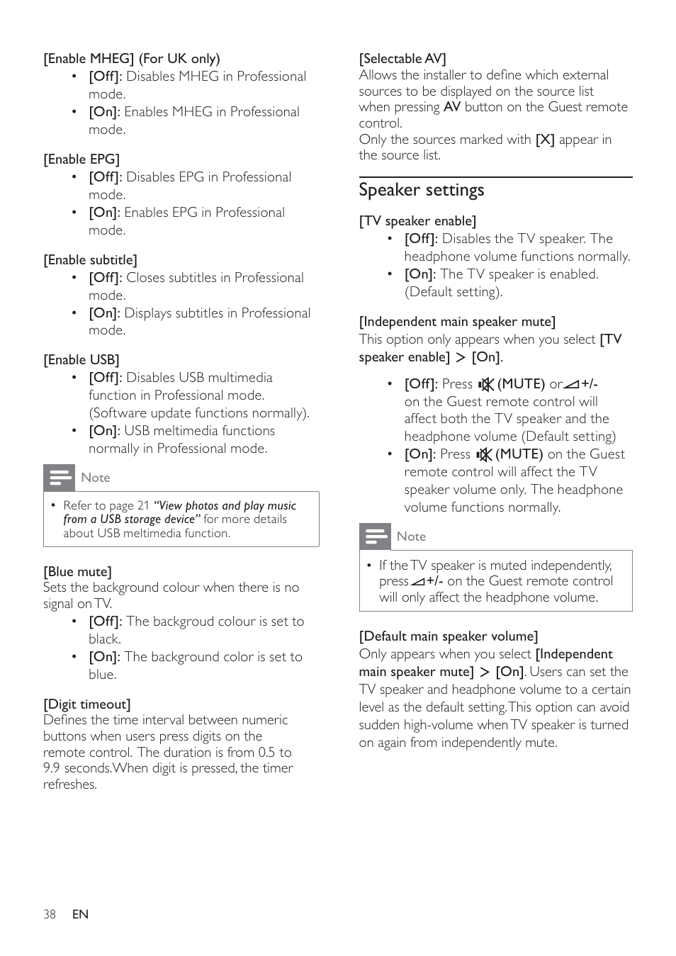 Speaker settings | Philips 19HFL3232D/10 User Manual | Page 40 / 56