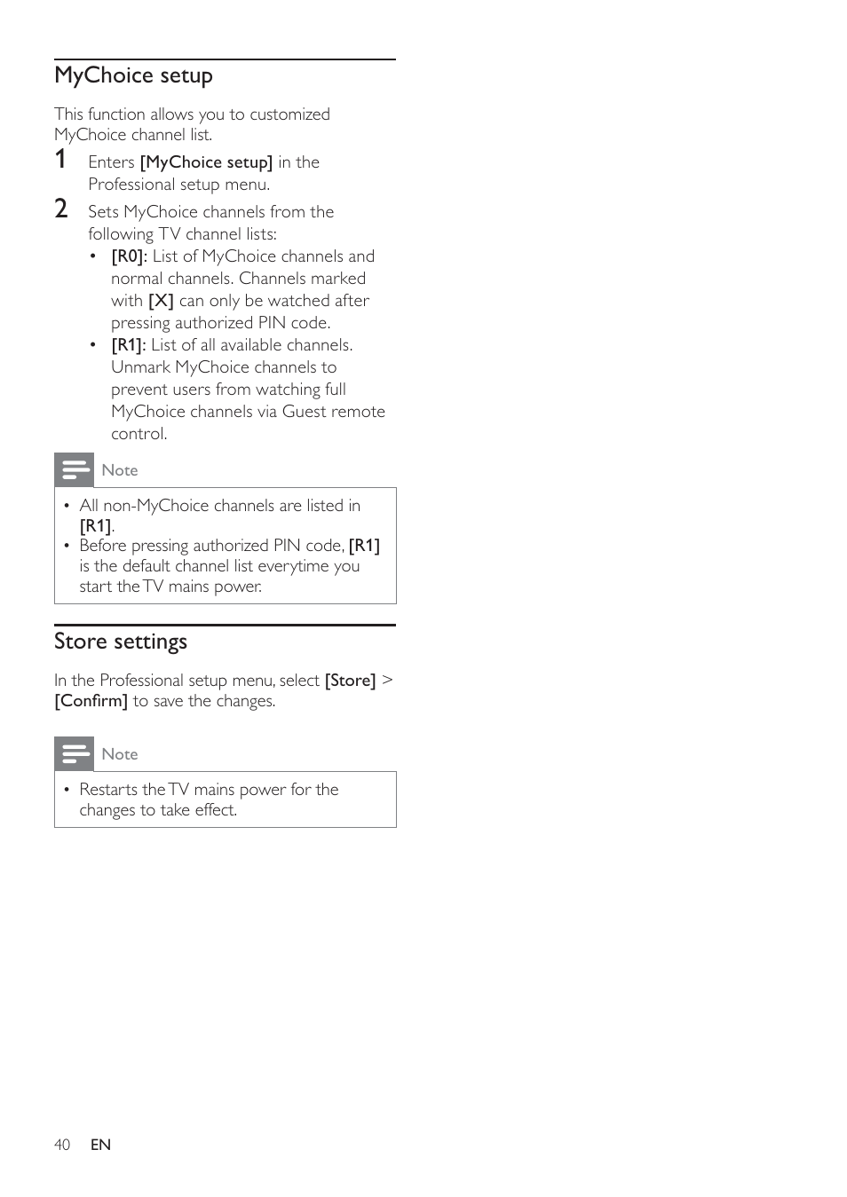 Mychoice setup, Store settings | Philips 19HFL3232D/10 User Manual | Page 42 / 56