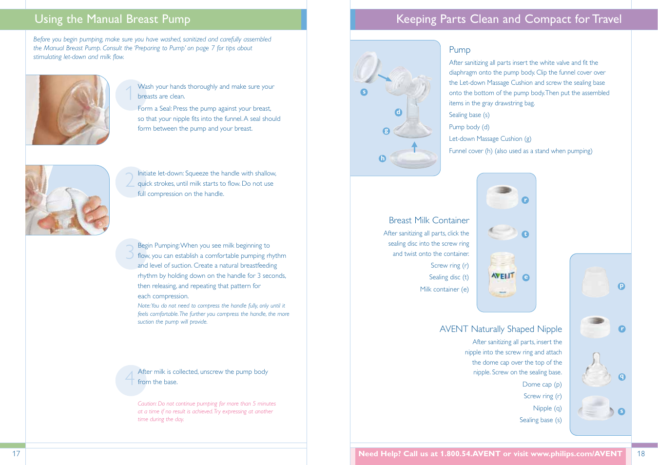 Keeping parts clean and compact for travel, Using the manual breast pump | Philips SCF304/02 User Manual | Page 10 / 34