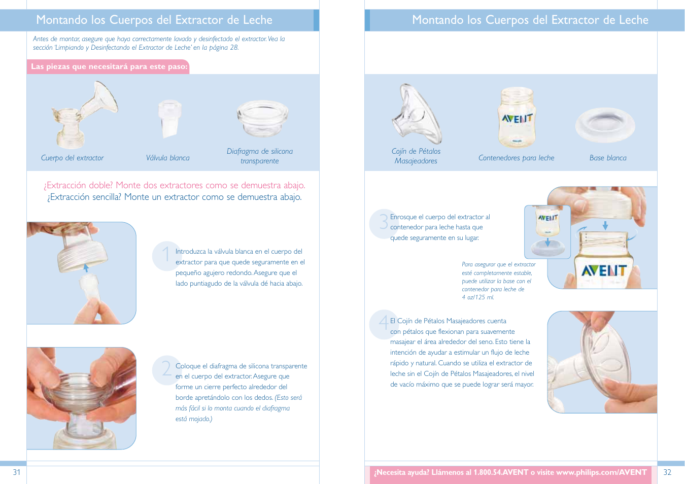 Montando los cuerpos del extractor de leche | Philips SCF304/02 User Manual | Page 17 / 34