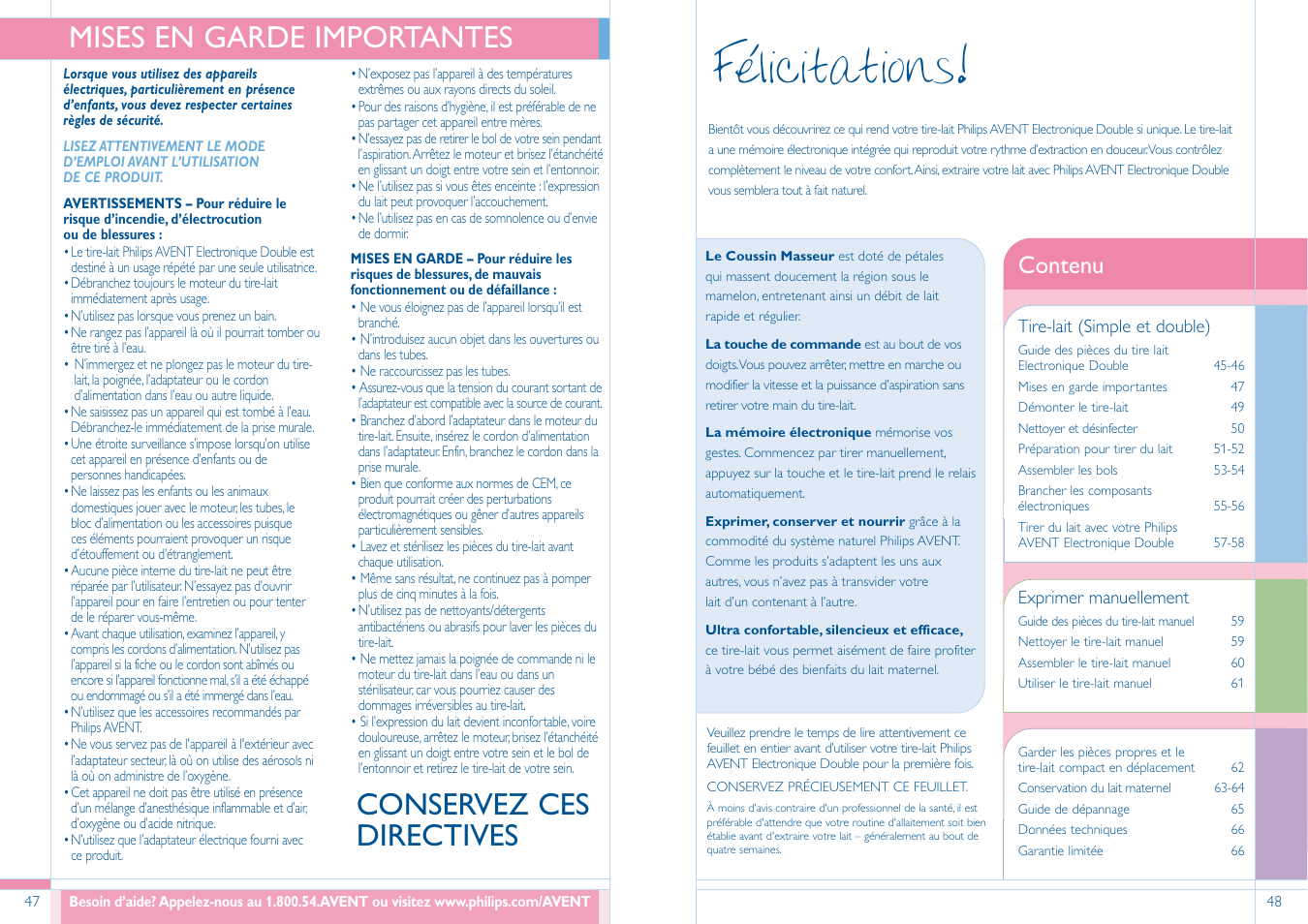 Félicitations, Conservez ces directives, Mises en garde importantes | Contenu | Philips SCF304/02 User Manual | Page 25 / 34