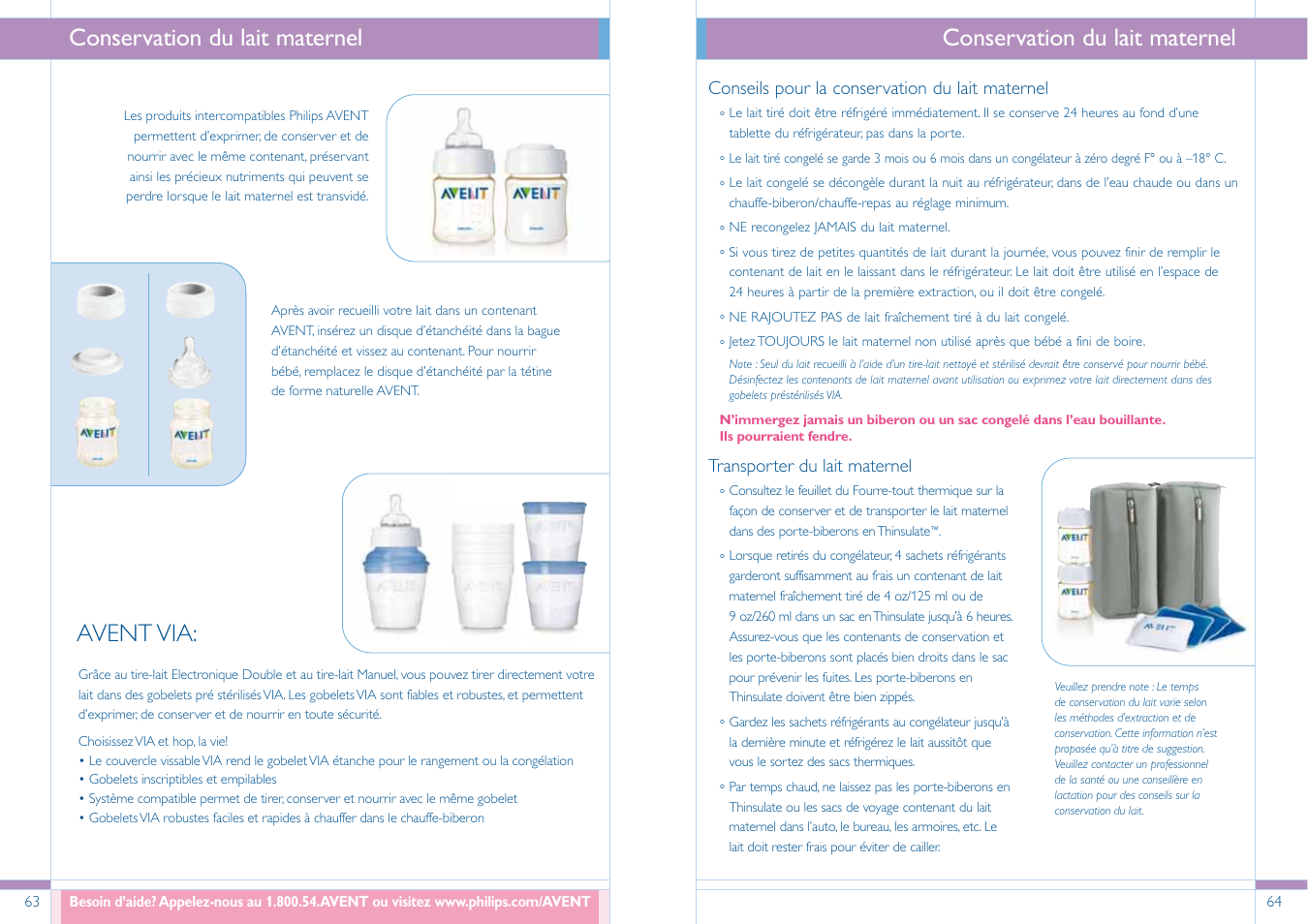 Conservation du lait maternel, Avent via | Philips SCF304/02 User Manual | Page 33 / 34