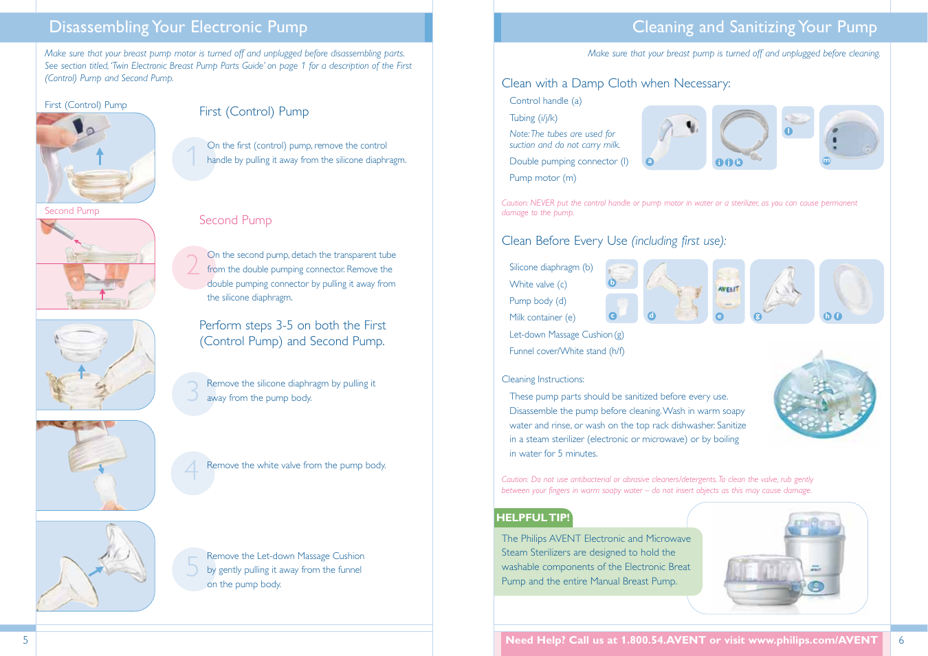 Cleaning and sanitizing your pump, Disassembling your electronic pump | Philips SCF304/02 User Manual | Page 4 / 34