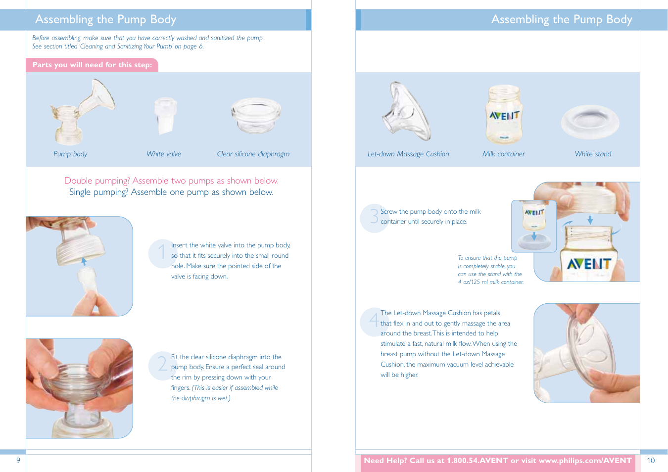 Assembling the pump body | Philips SCF304/02 User Manual | Page 6 / 34