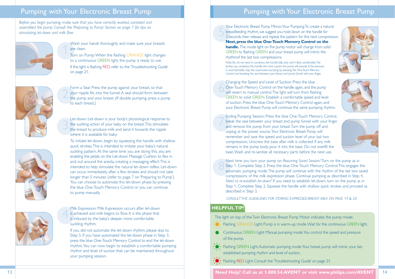 Pumping with your electronic breast pump | Philips SCF304/02 User Manual | Page 8 / 34