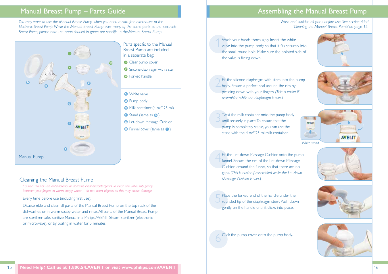 Assembling the manual breast pump, Manual breast pump – parts guide | Philips SCF304/02 User Manual | Page 9 / 34