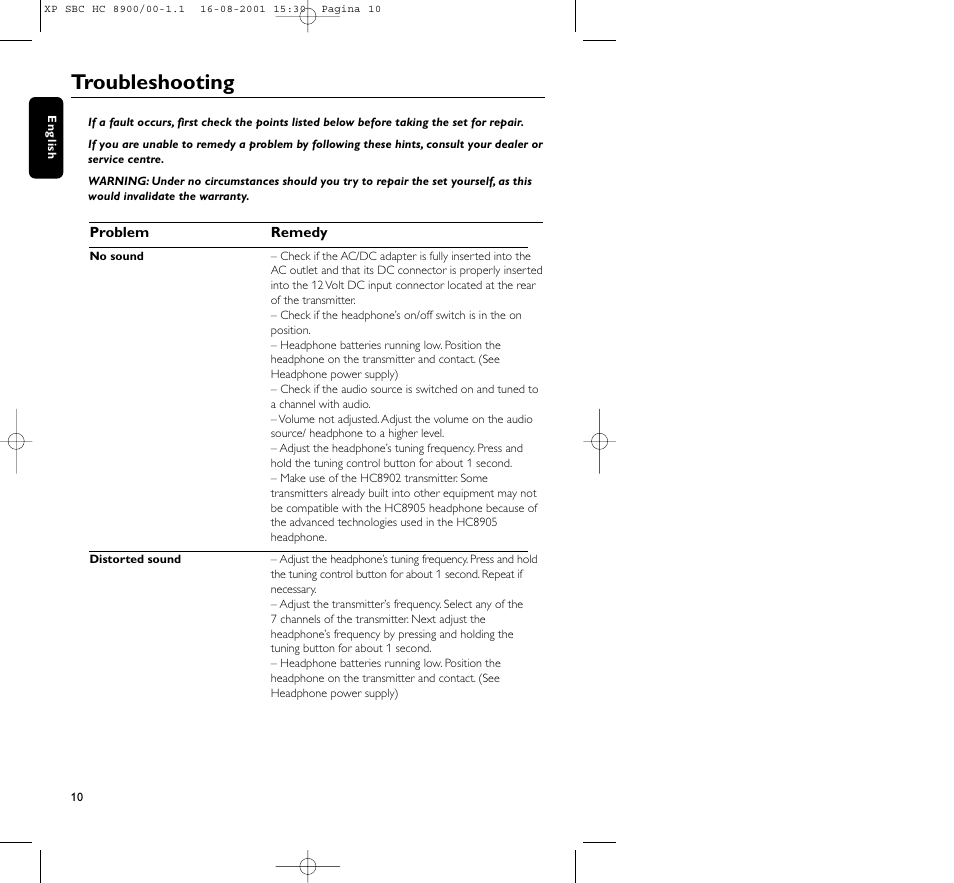 Troubleshooting | Philips MICROLUX HC8900 User Manual | Page 10 / 149