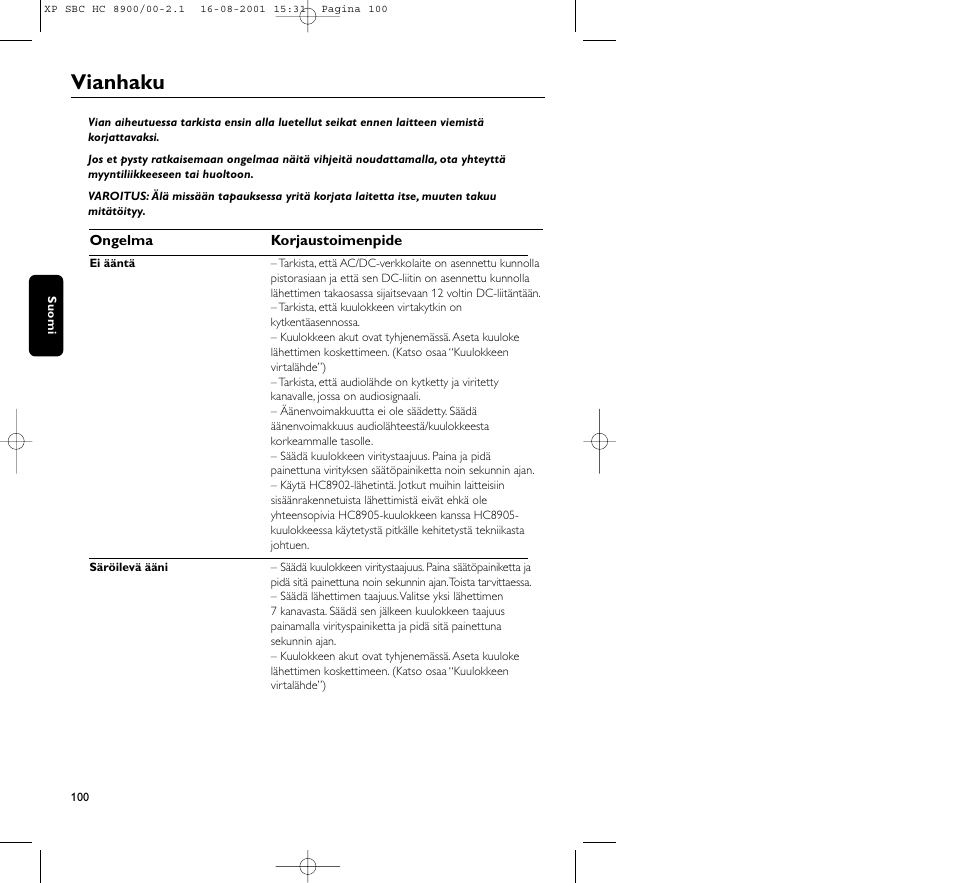 Vianhaku | Philips MICROLUX HC8900 User Manual | Page 100 / 149