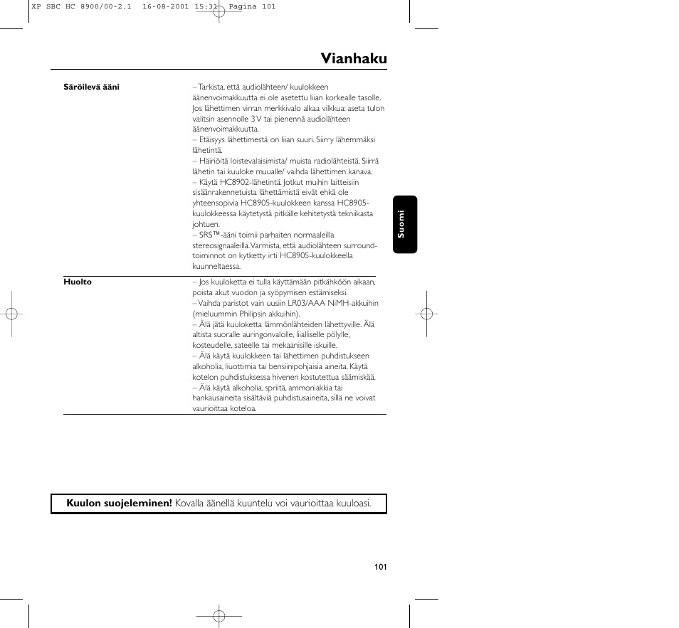 Vianhaku | Philips MICROLUX HC8900 User Manual | Page 101 / 149