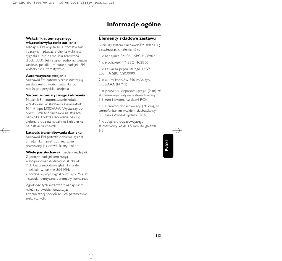 Informacje ogólne | Philips MICROLUX HC8900 User Manual | Page 113 / 149