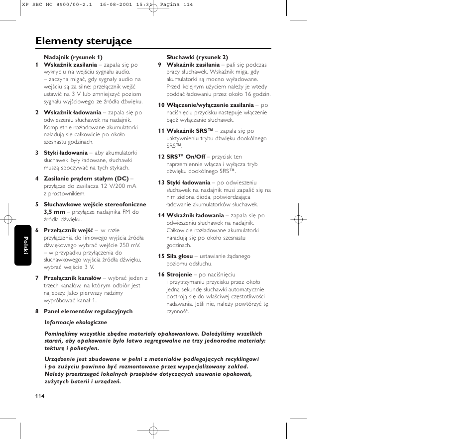 Elementy sterujące | Philips MICROLUX HC8900 User Manual | Page 114 / 149