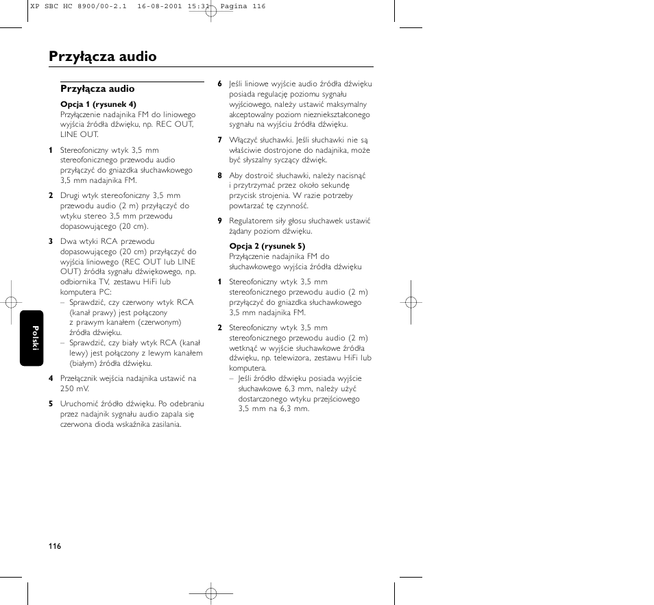 Przyłącza audio | Philips MICROLUX HC8900 User Manual | Page 116 / 149