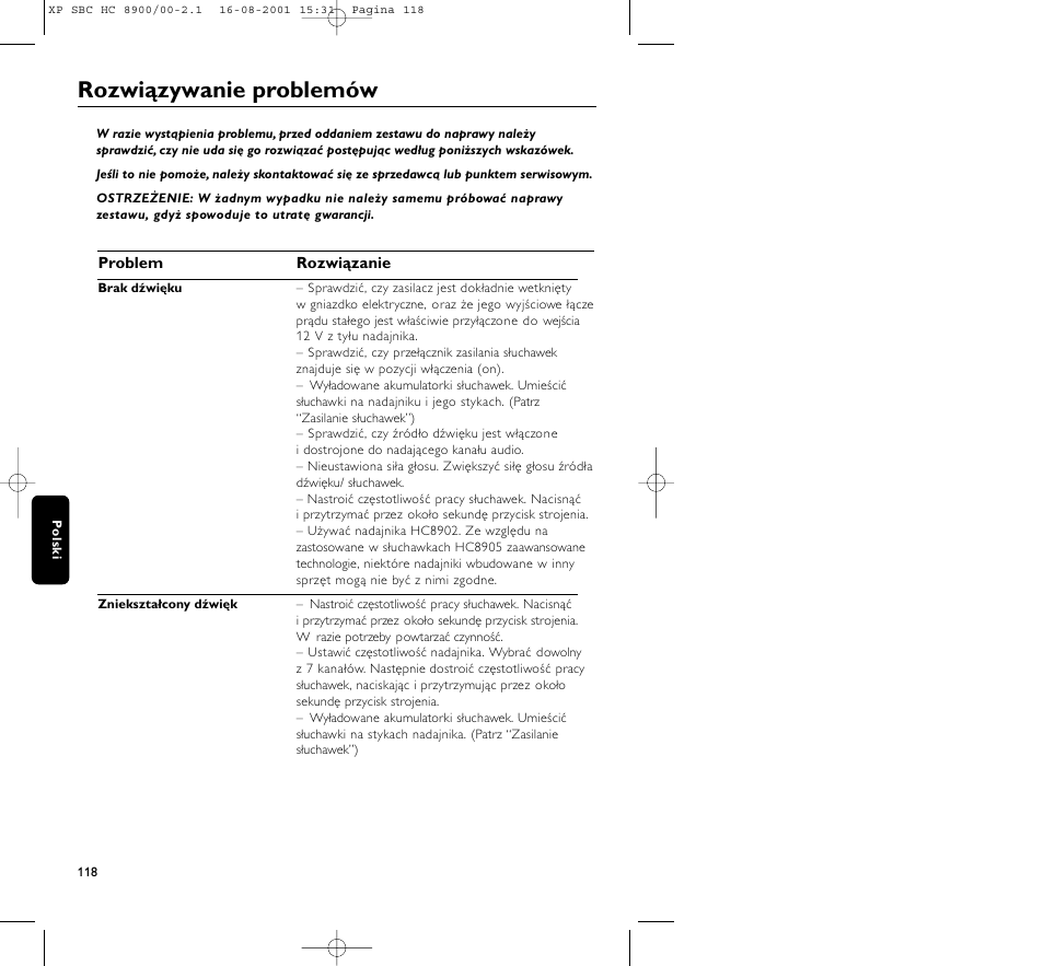 Rozwiązywanie problemów | Philips MICROLUX HC8900 User Manual | Page 118 / 149