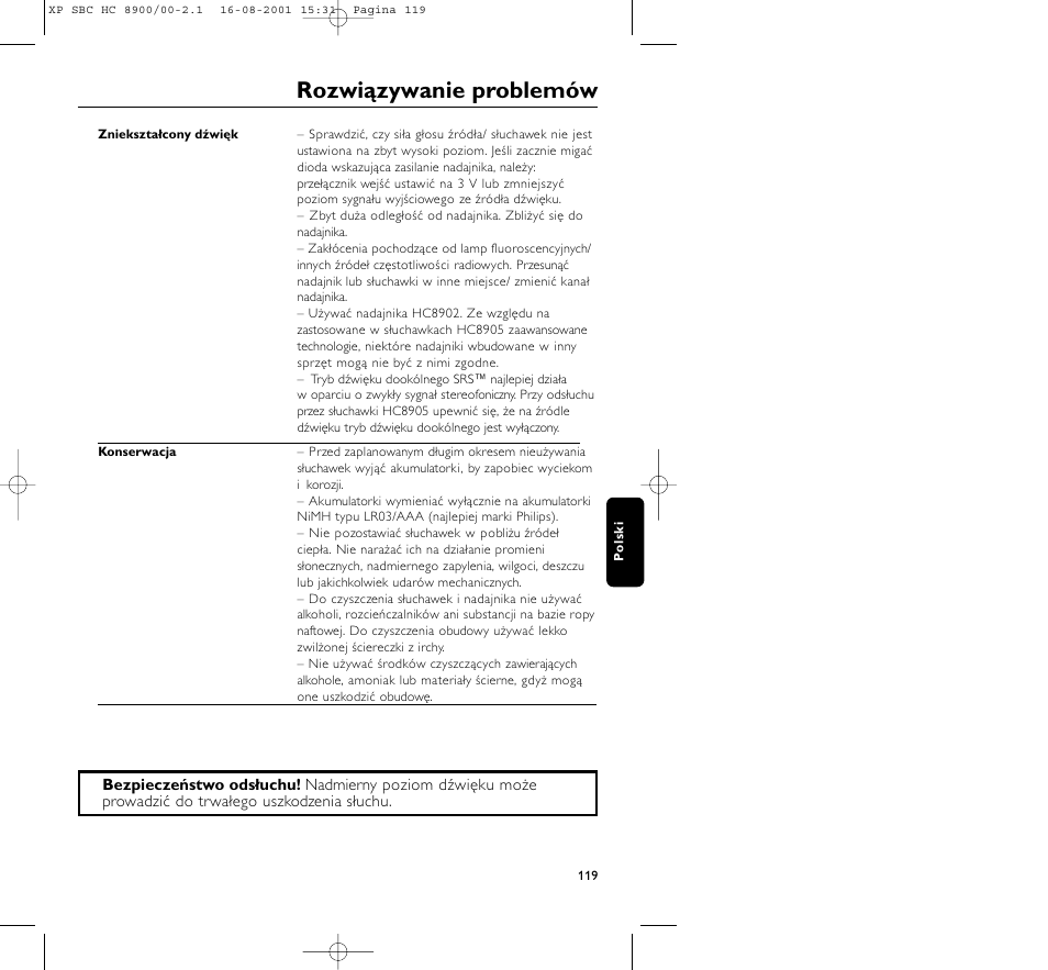 Rozwiązywanie problemów | Philips MICROLUX HC8900 User Manual | Page 119 / 149