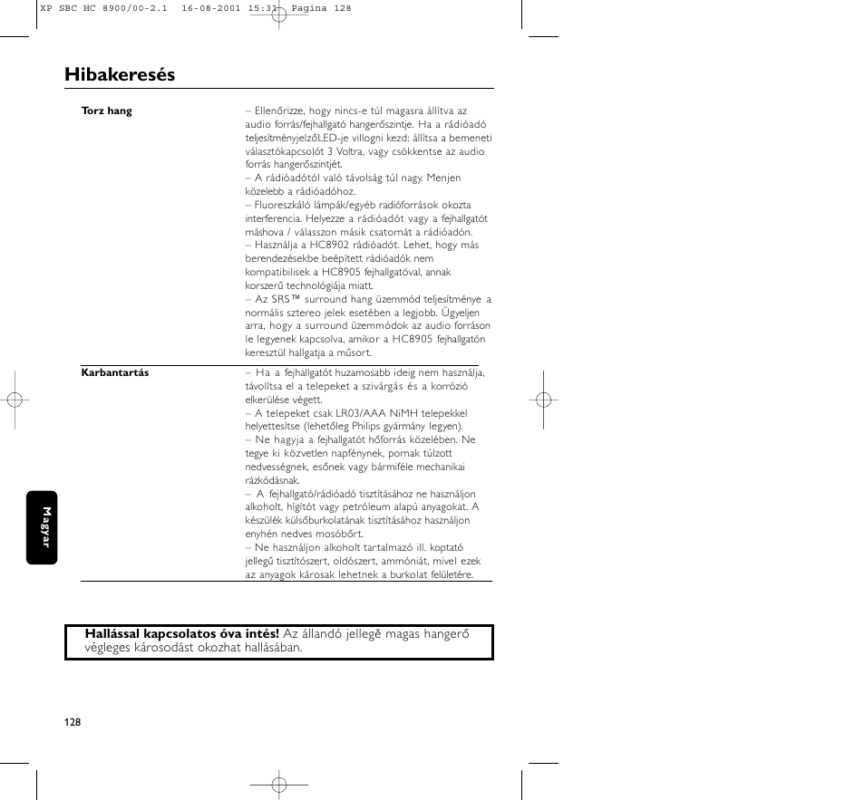 Hibakeresés | Philips MICROLUX HC8900 User Manual | Page 128 / 149