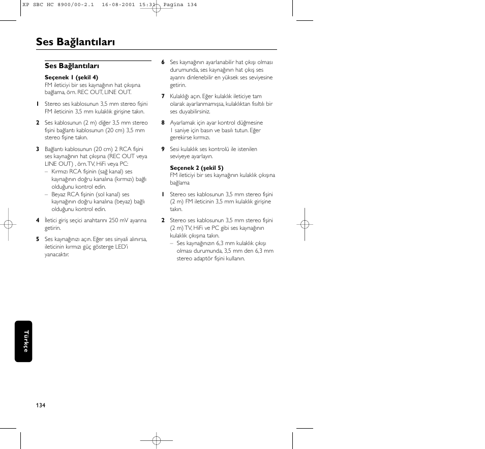 Ses bağlantıları | Philips MICROLUX HC8900 User Manual | Page 134 / 149