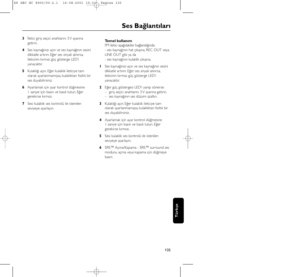 Ses bağlantıları | Philips MICROLUX HC8900 User Manual | Page 135 / 149