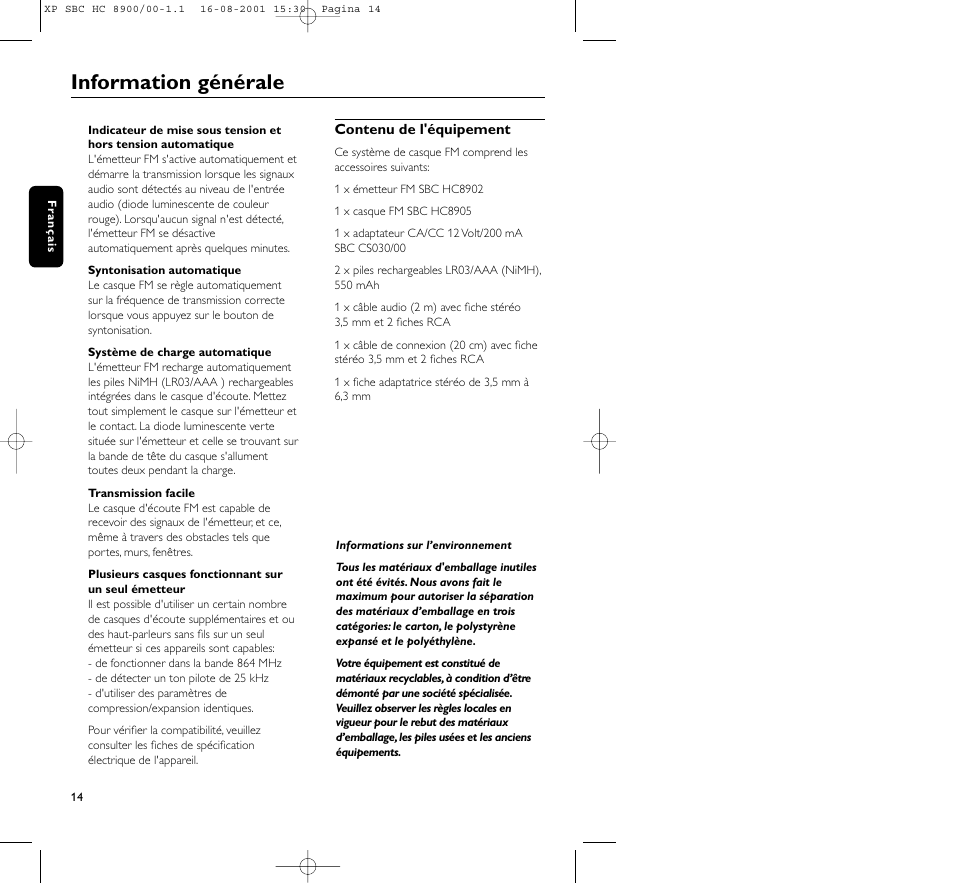 Information générale | Philips MICROLUX HC8900 User Manual | Page 14 / 149