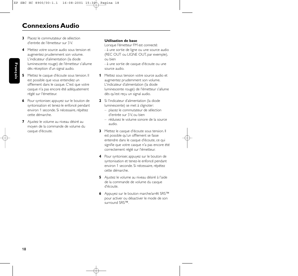 Connexions audio | Philips MICROLUX HC8900 User Manual | Page 18 / 149