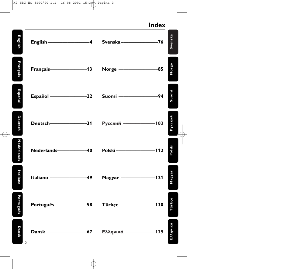 Index | Philips MICROLUX HC8900 User Manual | Page 2 / 149