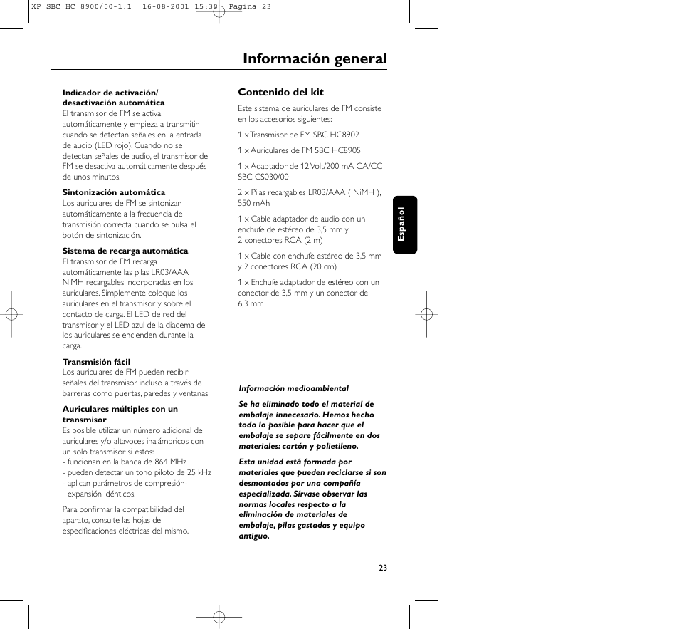 Información general | Philips MICROLUX HC8900 User Manual | Page 23 / 149