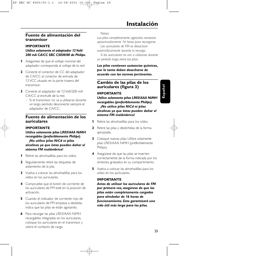 Instalación | Philips MICROLUX HC8900 User Manual | Page 25 / 149