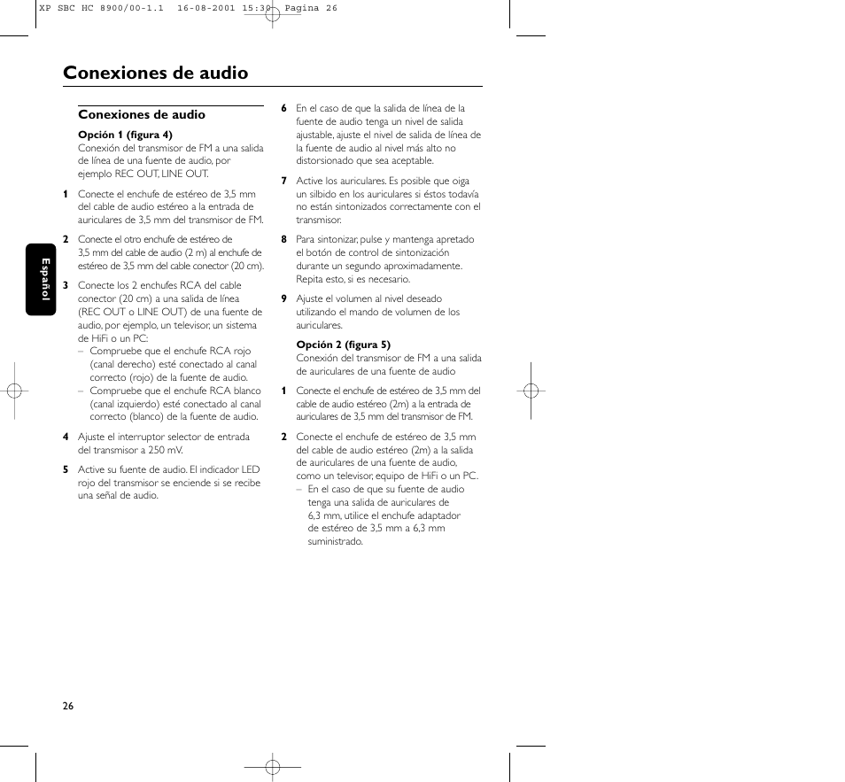 Conexiones de audio | Philips MICROLUX HC8900 User Manual | Page 26 / 149