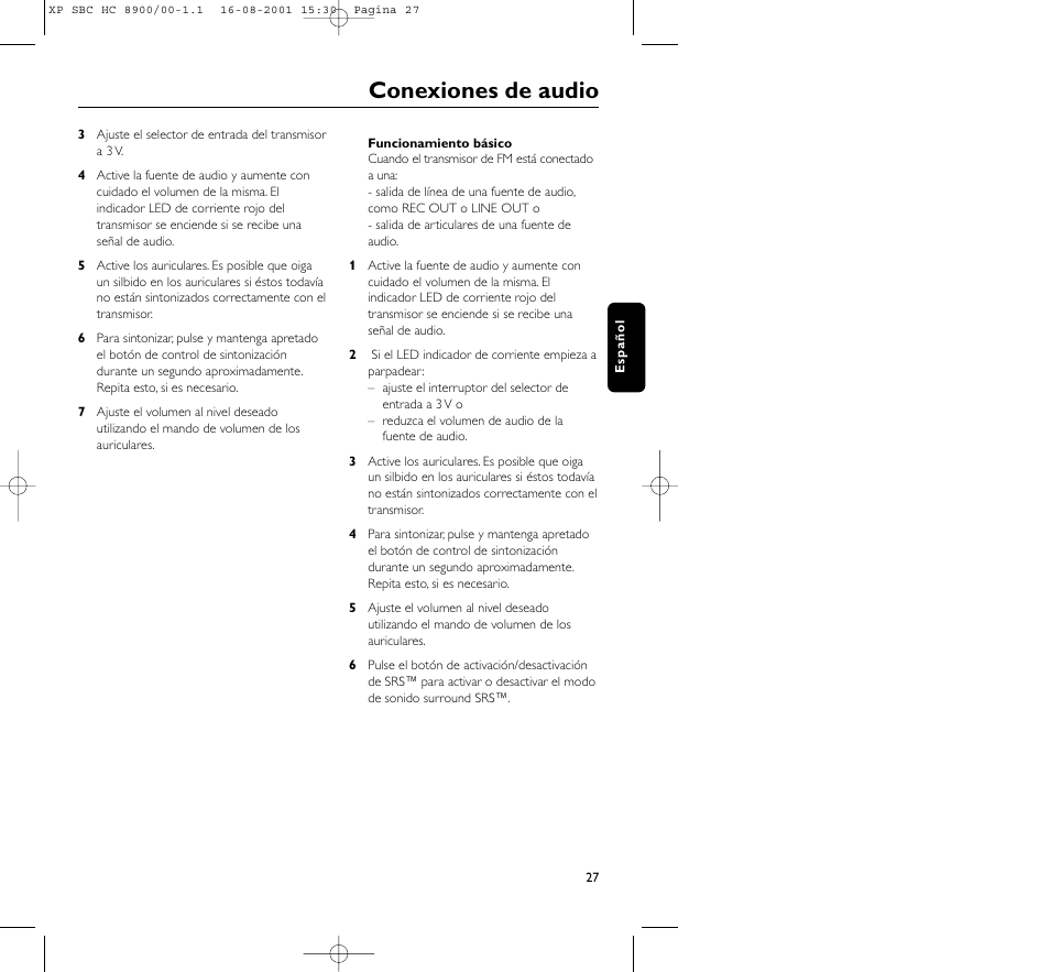 Conexiones de audio | Philips MICROLUX HC8900 User Manual | Page 27 / 149